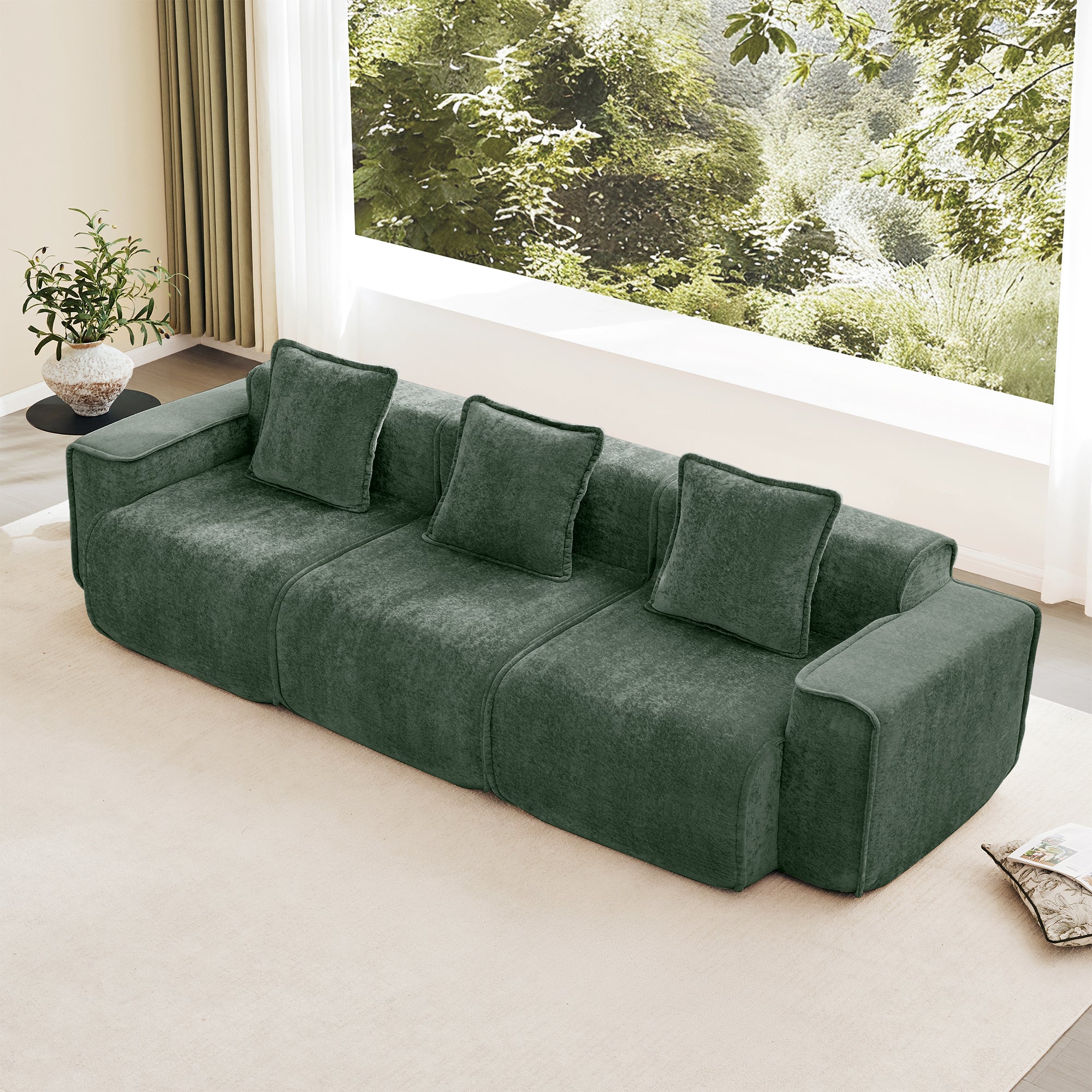 Seneca Boneless Couch - 3 Seater, Olive