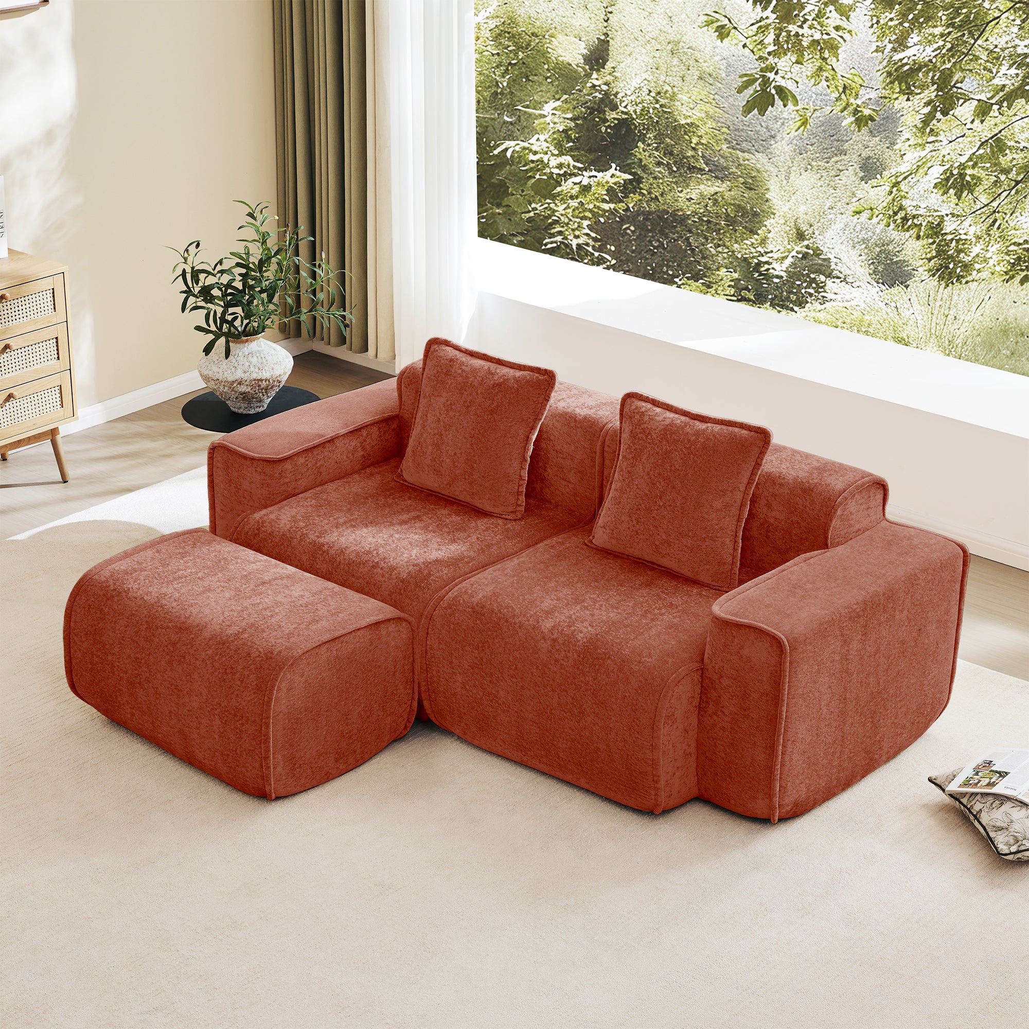 Seneca Boneless Couch - 2 Seater with Ottoman, Terracotta