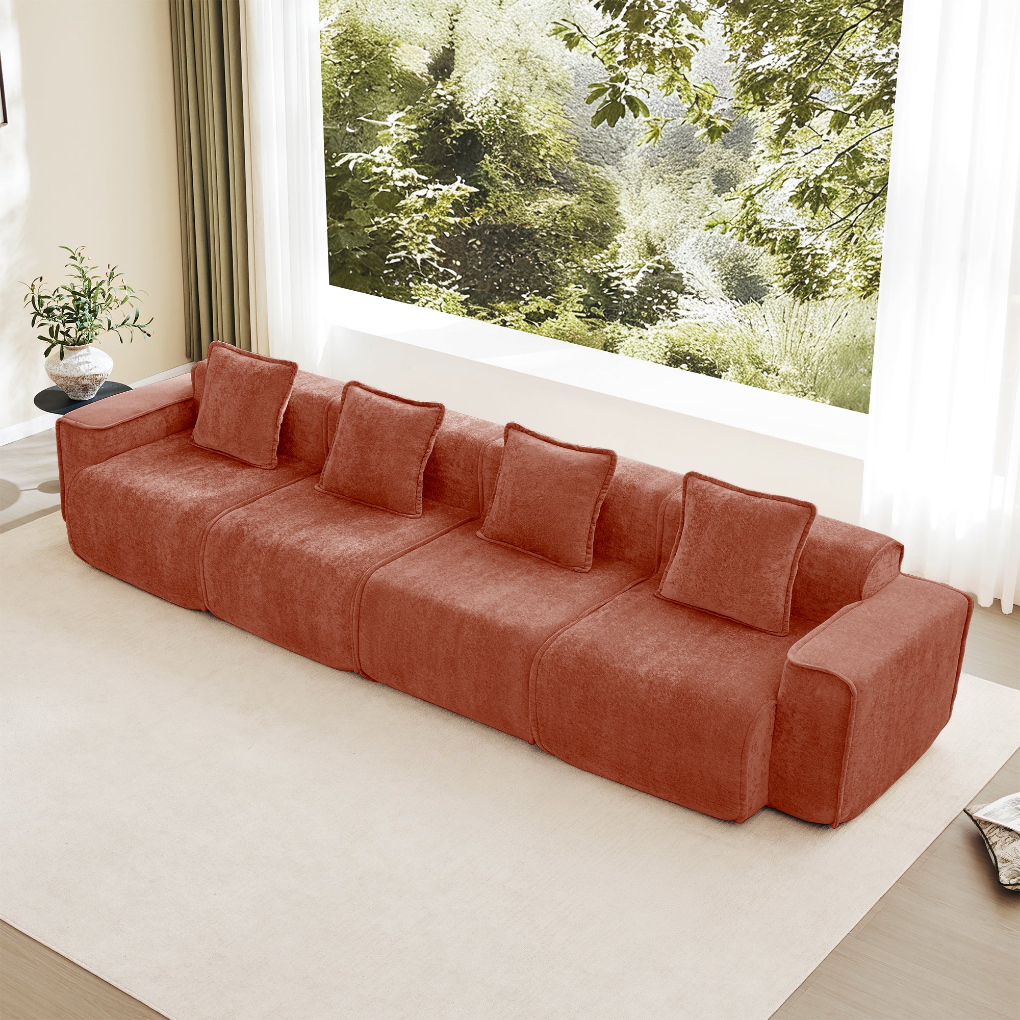 Seneca Boneless Couch - 4 Seater, Terracotta
