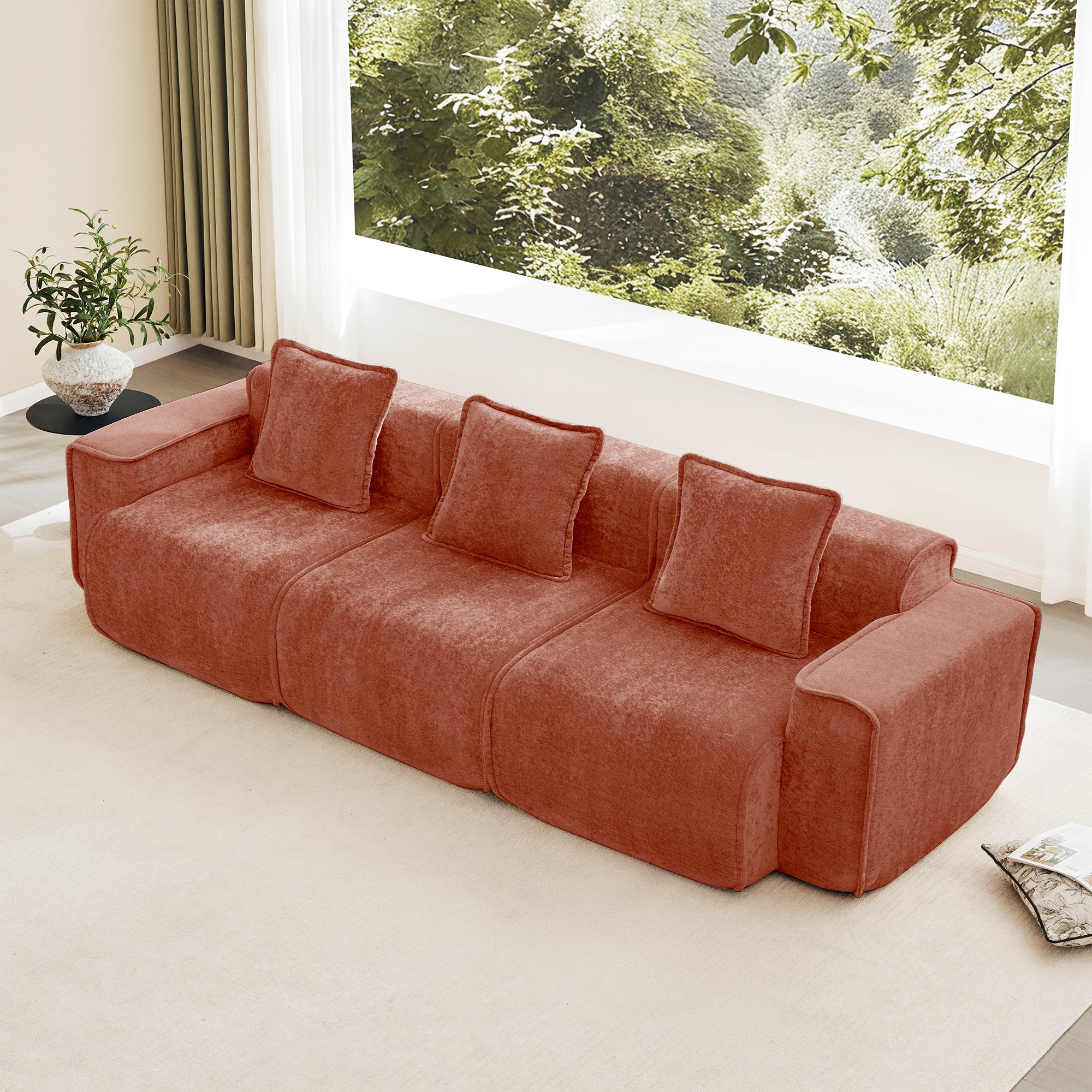 Seneca Boneless Couch - 3 Seater, Terracotta
